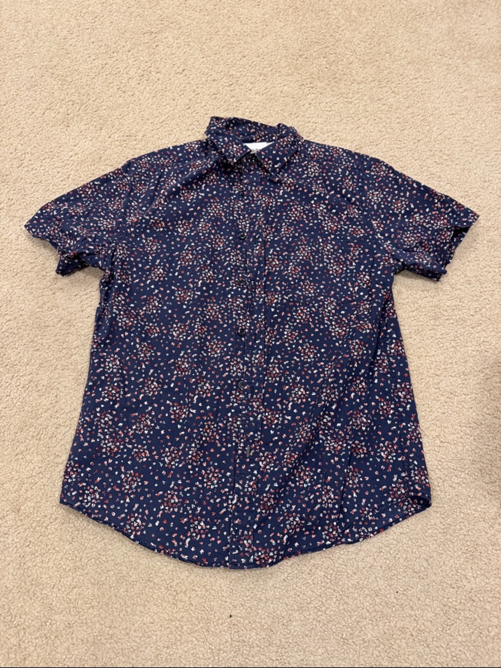 Men's Navy Floral Short-Sleeve Button-Up Shirt